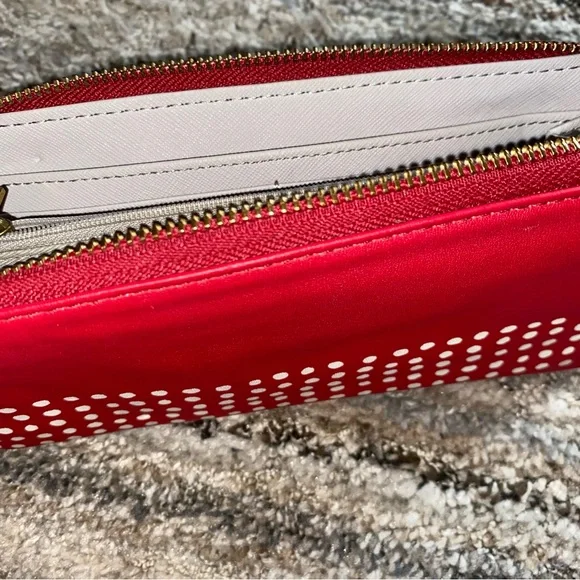 Fossil Red Leather Clutch with White Stud Dot Pattern (12) - Picture 7 of 7